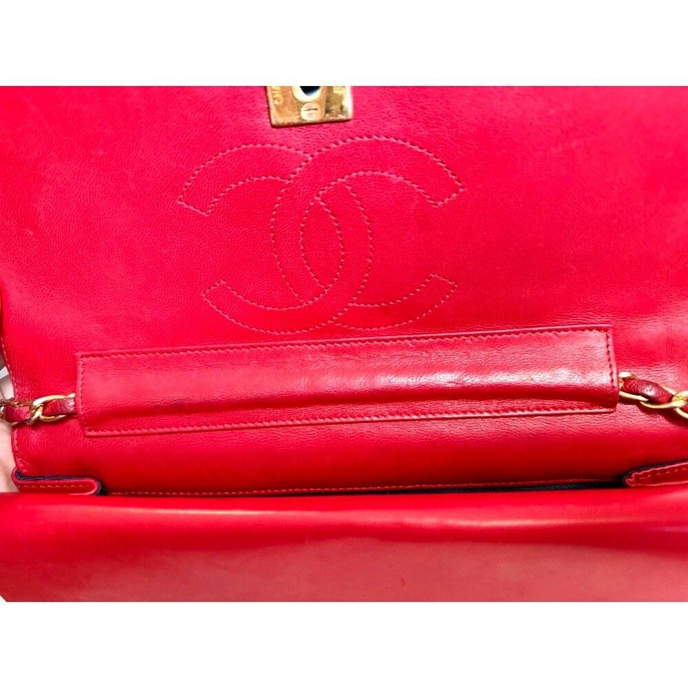 Vintage Chanel 1986 Red Lambskin Round Flap Bag 24K Gold Hardware Classic GHW - Picture 8 of 16